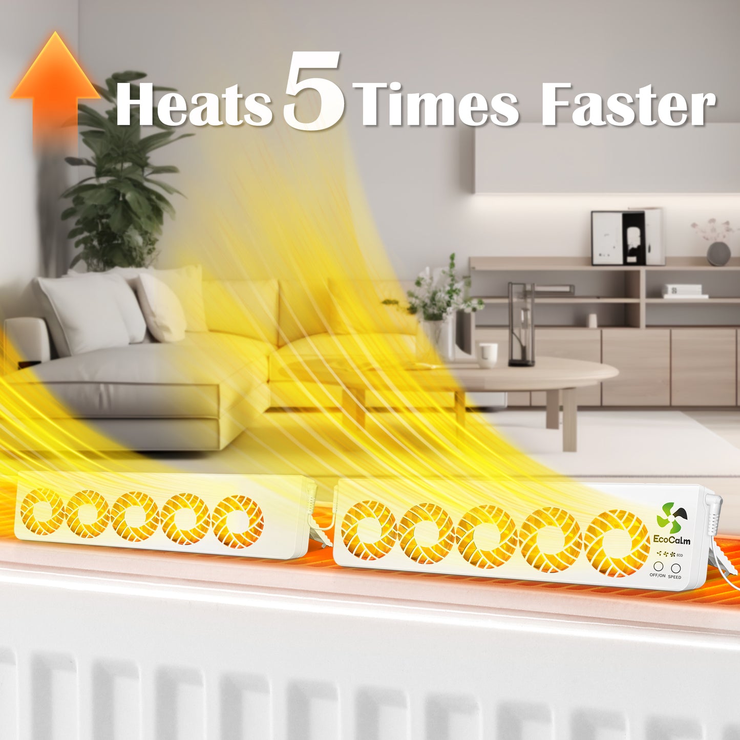 EcoCalm Booster Fan for Heater with Smart Heat Sensor, Heating Accessory for Home, Radiator Ventilator Increase the Heat Efficiency and Save Energy (Double Set)
