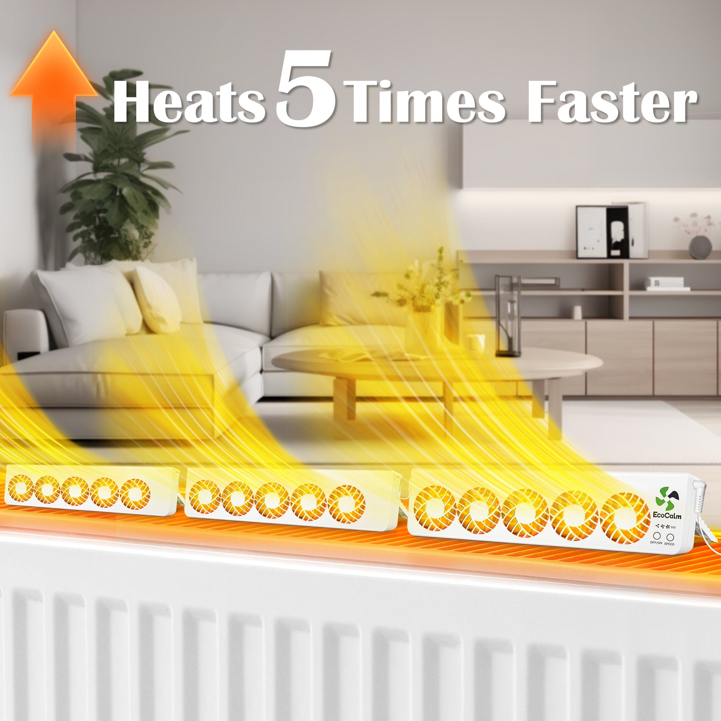 EcoCalm Booster Fan for Heater with Smart Heat Sensor, Heating Accessory for Home - Radiator Ventilator Increase the Heat Efficiency and Save Energy (Triple Set)