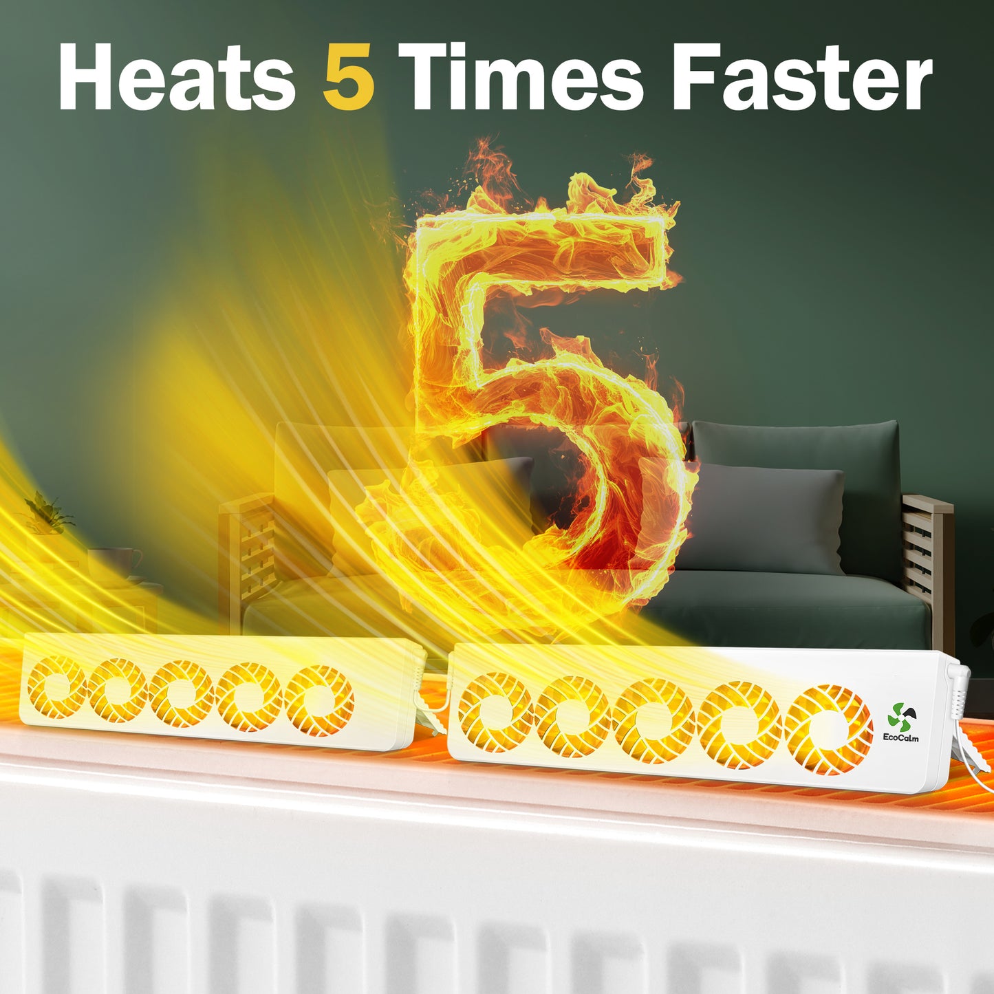 ecoCalm Radiator Fan Booster 2.0 for Home, Smart Radiator Ventilator with Thermostat Controller, Suitable for Radiators Such as TYP21, TYP22, TYP32 (Duo Set)