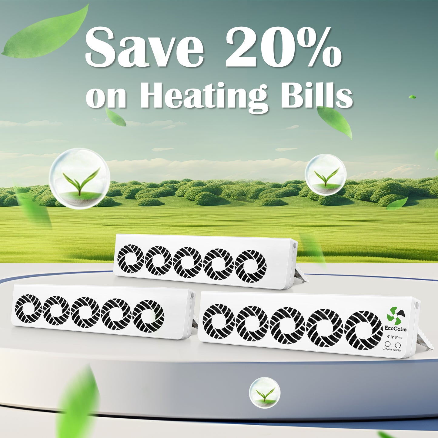 EcoCalm Booster Fan for Heater with Smart Heat Sensor, Heating Accessory for Home - Radiator Ventilator Increase the Heat Efficiency and Save Energy (Triple Set)