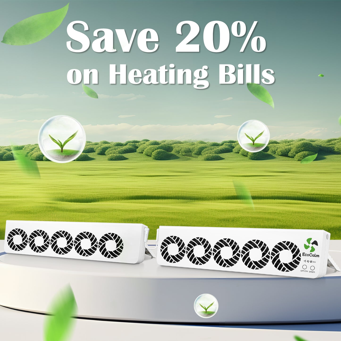 EcoCalm Booster Fan for Heater with Smart Heat Sensor, Heating Accessory for Home, Radiator Ventilator Increase the Heat Efficiency and Save Energy (Double Set)