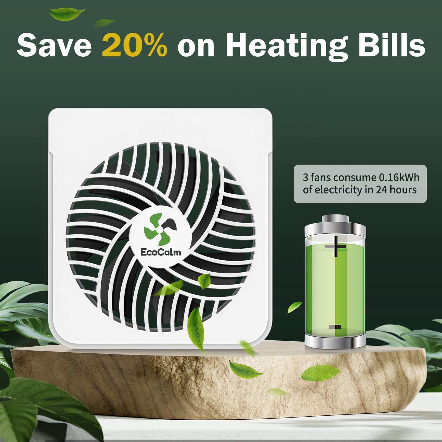 ecoCalm Heater Fan for Cast Iron Radiator/Oil Filled Radiator, Radiator Fan Booster Fixed with Strong Magnets, 3 Smart Ventilators Saves Energy and Increases The Heating Efficiency