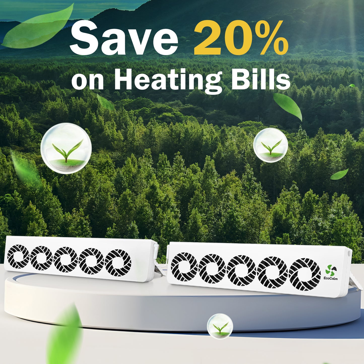 ecoCalm Radiator Fan Booster 2.0 for Home, Smart Radiator Ventilator with Thermostat Controller, Suitable for Radiators Such as TYP21, TYP22, TYP32 (Duo Set)