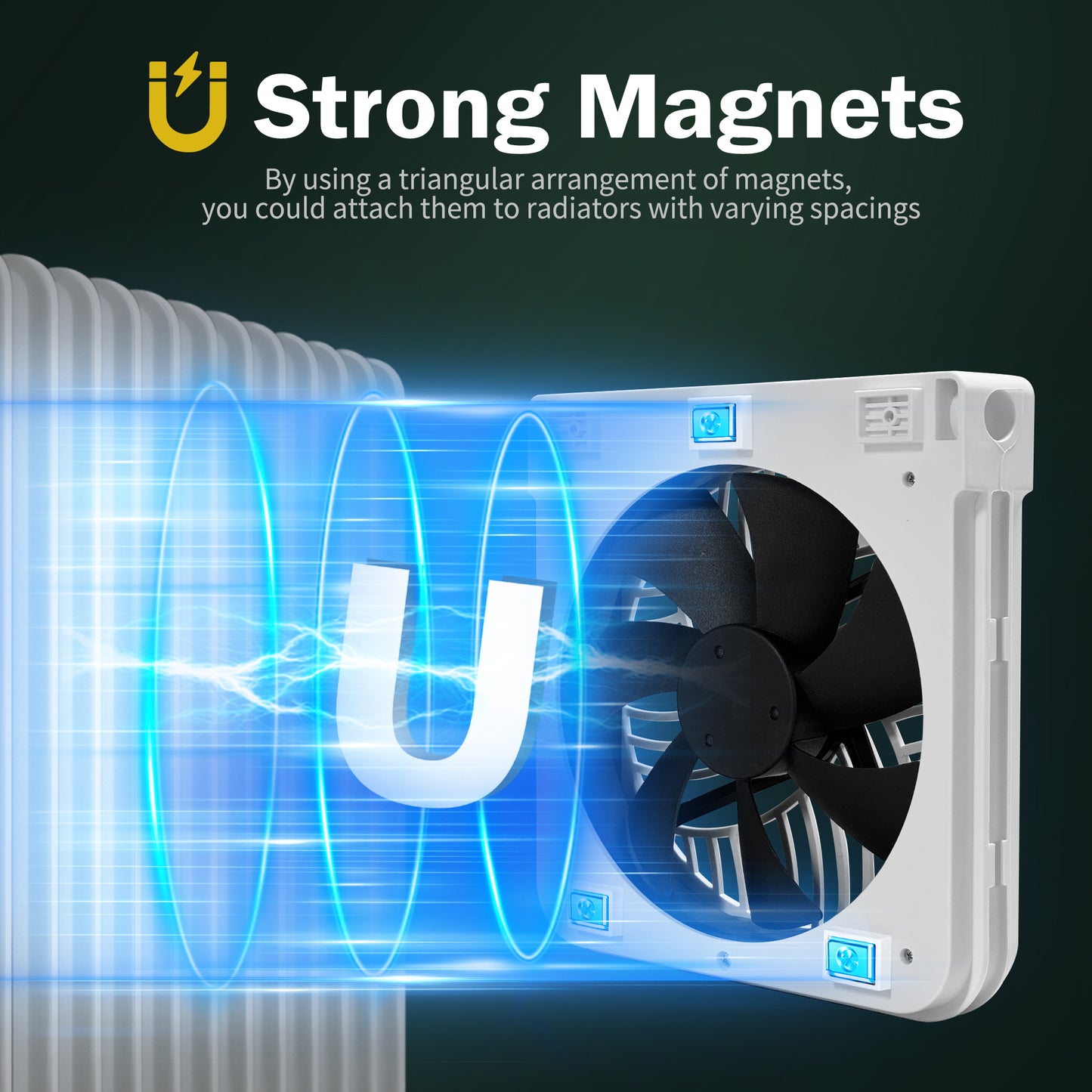 ecoCalm Heater Fan for Cast Iron Radiator/Oil Filled Radiator, Radiator Fan Booster Fixed with Strong Magnets, 3 Smart Ventilators Saves Energy and Increases The Heating Efficiency