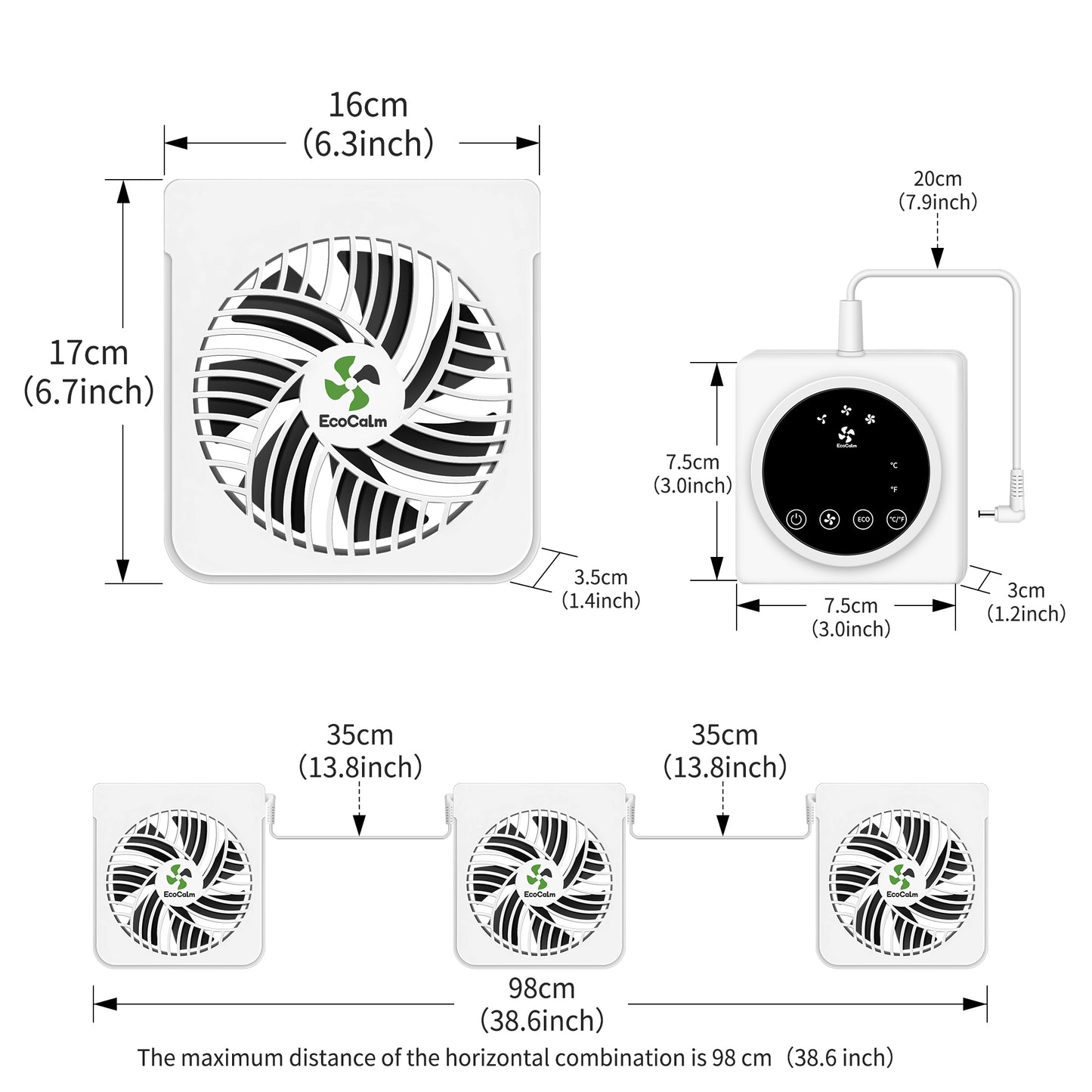 ecoCalm Heater Fan for Cast Iron Radiator/Oil Filled Radiator, Radiator Fan Booster Fixed with Strong Magnets, 3 Smart Ventilators Saves Energy and Increases The Heating Efficiency