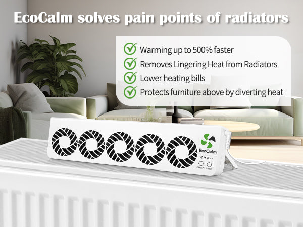 EcoCalm Booster Fan for Heater with Smart Heat Sensor, Heating Accessory for Home - Radiator Ventilator Increase the Heat Efficiency and Save Energy (Single Set)