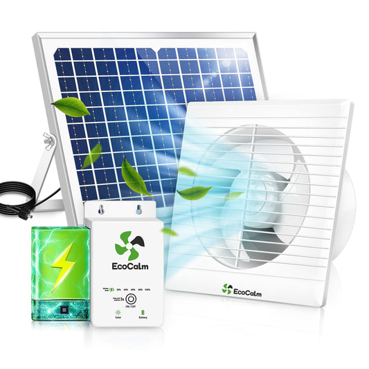 Solar Exhaust Fan with Battery and Adjustable Thermostat, Solar Powered Fan with 12W Bifacial Solar Panel for Greenhouse/Outside with Anti-backflow Valve (8in Fan)