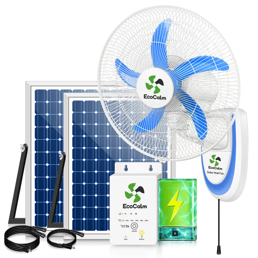 Solar Fan Wall Mount with Battery, 90° Oscillating Solar Fans for Outside with 2pcs 15W Panels, 18" Outdoor Fan High Velocity, 5 Blades 3 Speeds
