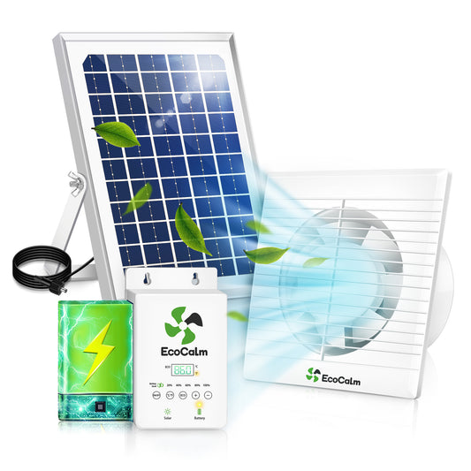 Solar Exhaust Fan with Battery and Adjustable Thermostat, Solar Powered Fan with 12W Bifacial Solar Panel for Greenhouse/Outside with Anti-backflow Valve