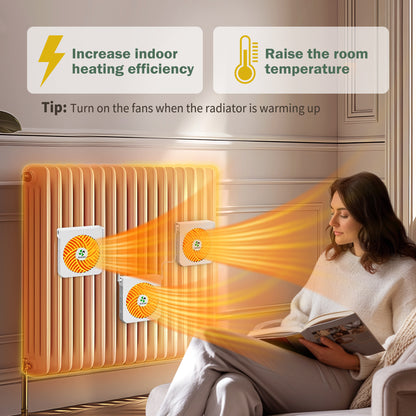 ecoCalm Heater Fan for Cast Iron Radiator/Oil Filled Radiator, Radiator Fan Booster Fixed with Strong Magnets, 3 Smart Ventilators Saves Energy and Increases The Heating Efficiency
