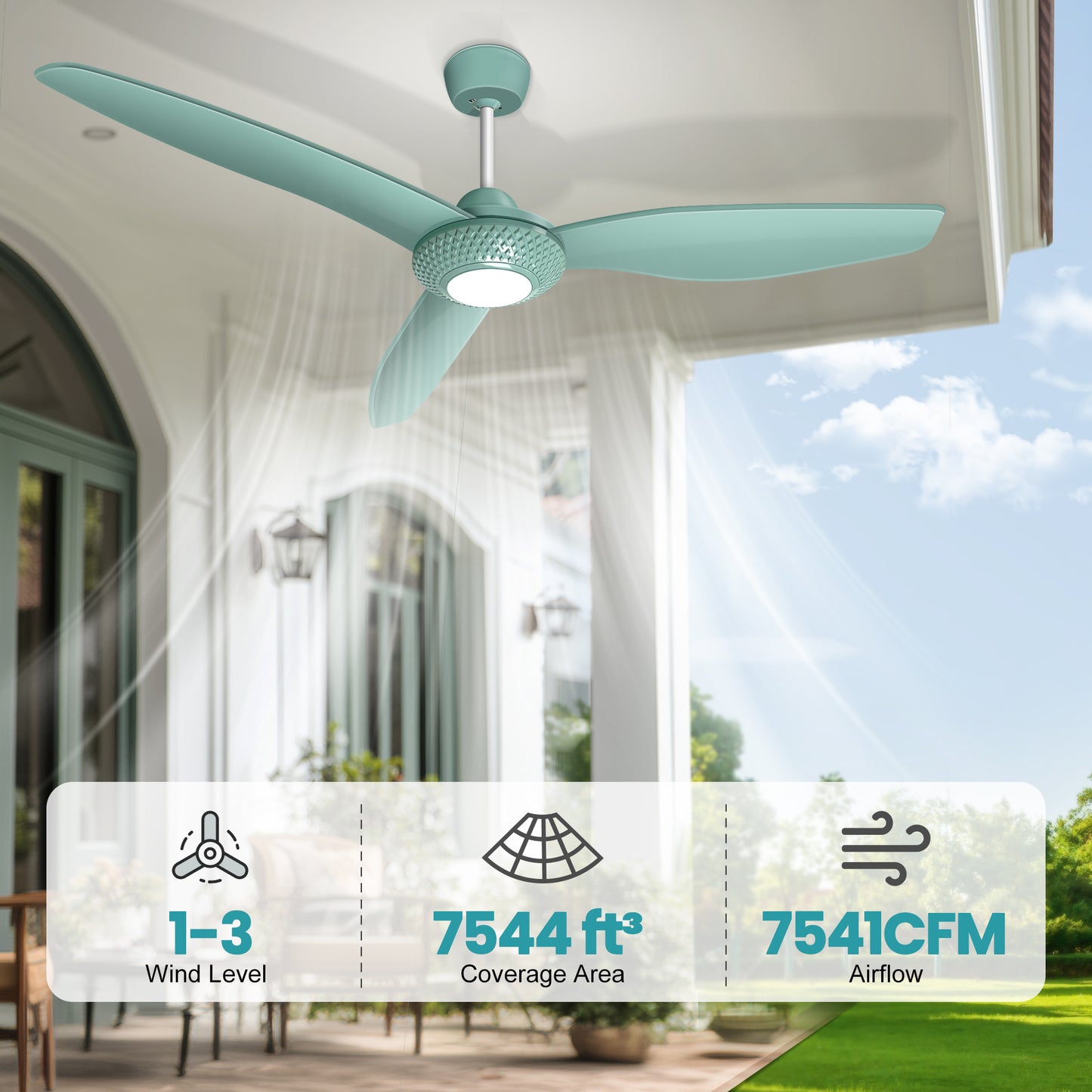 Solar Outdoor Ceiling Fan Light for Gazebo with Battery, 52" Solar Ceiling Fan with Adjustable Thermostat & 2pcs 30W Bifacial Panels for Patios, Porch, Barn, Shed