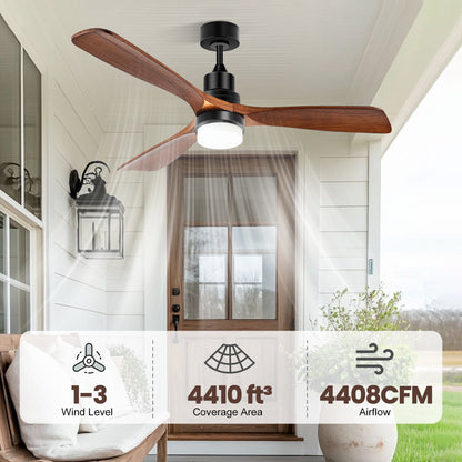 Solar Ceiling Fan for Outside 3 Speeds, Outdoor Ceiling Fans with Light & Battery, Quiet Wood Walnut Fan with Adjustable Thermostat for Gazebo, Patios (42inch)