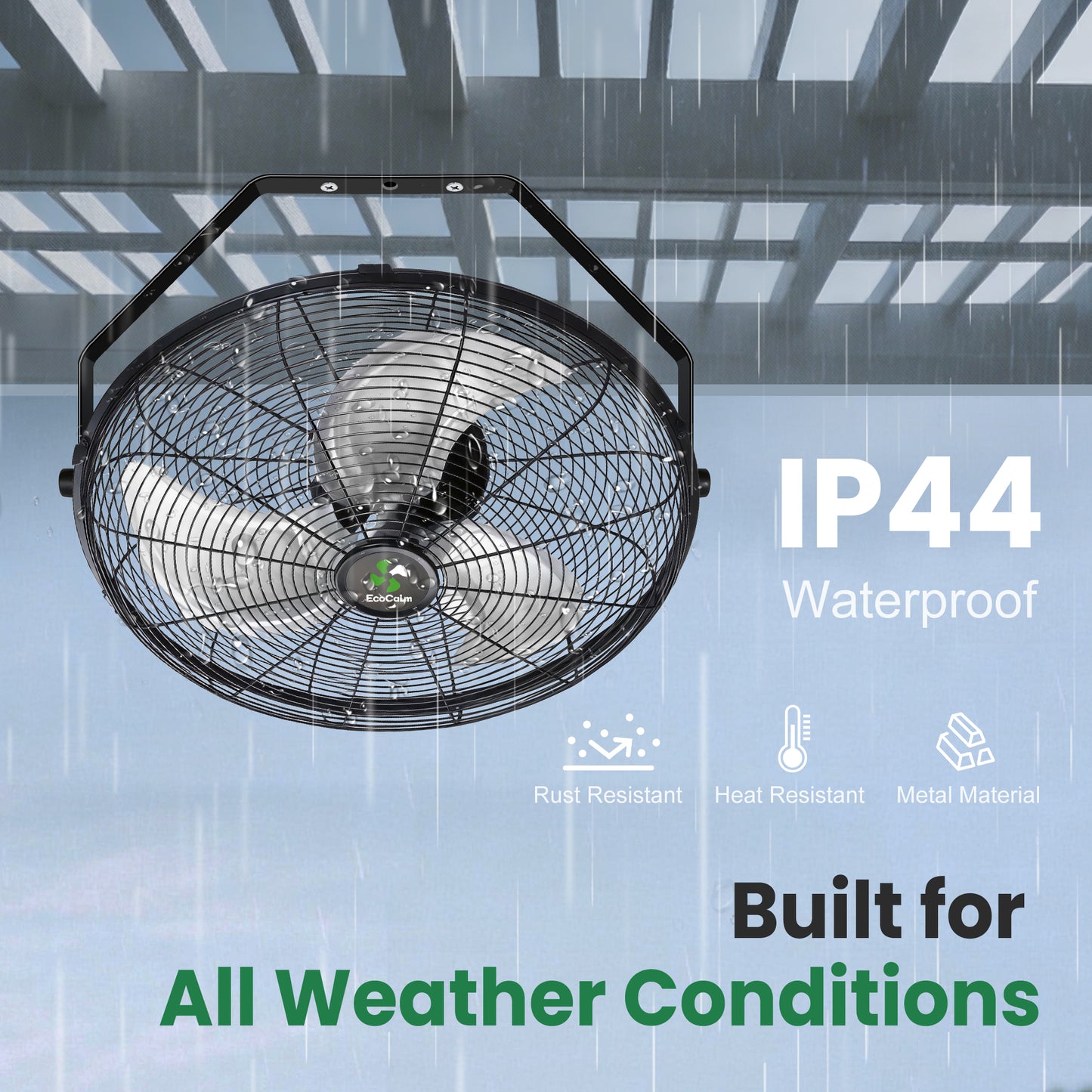 Solar Wall Mount Fan Waterproof, Metal Solar Powered Fan with Battery & Adjustable Thermostat, 18" Heavy Duty Outdoor Fans for Patios 3 Speeds, 180° Tilt