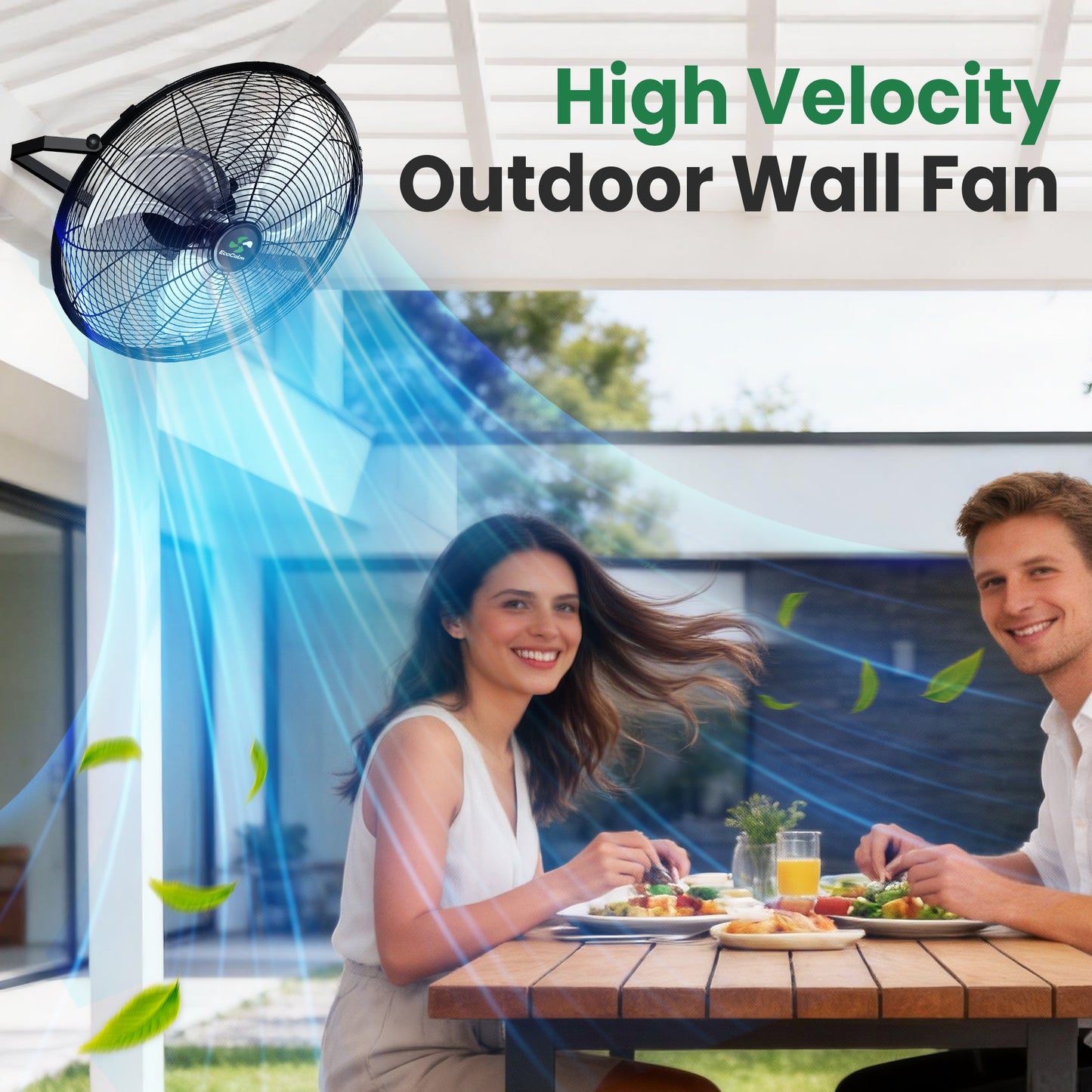 Solar Wall Mount Fan Waterproof, Metal Solar Powered Fan with Battery & Adjustable Thermostat, 18" Heavy Duty Outdoor Fans for Patios 3 Speeds, 180° Tilt