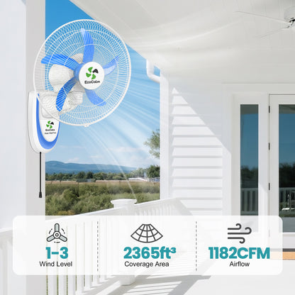 Solar Fan Wall Mount with Battery, 90° Oscillating Solar Fans for Outside with 2pcs 15W Panels, 18" Outdoor Fan High Velocity, 5 Blades 3 Speeds