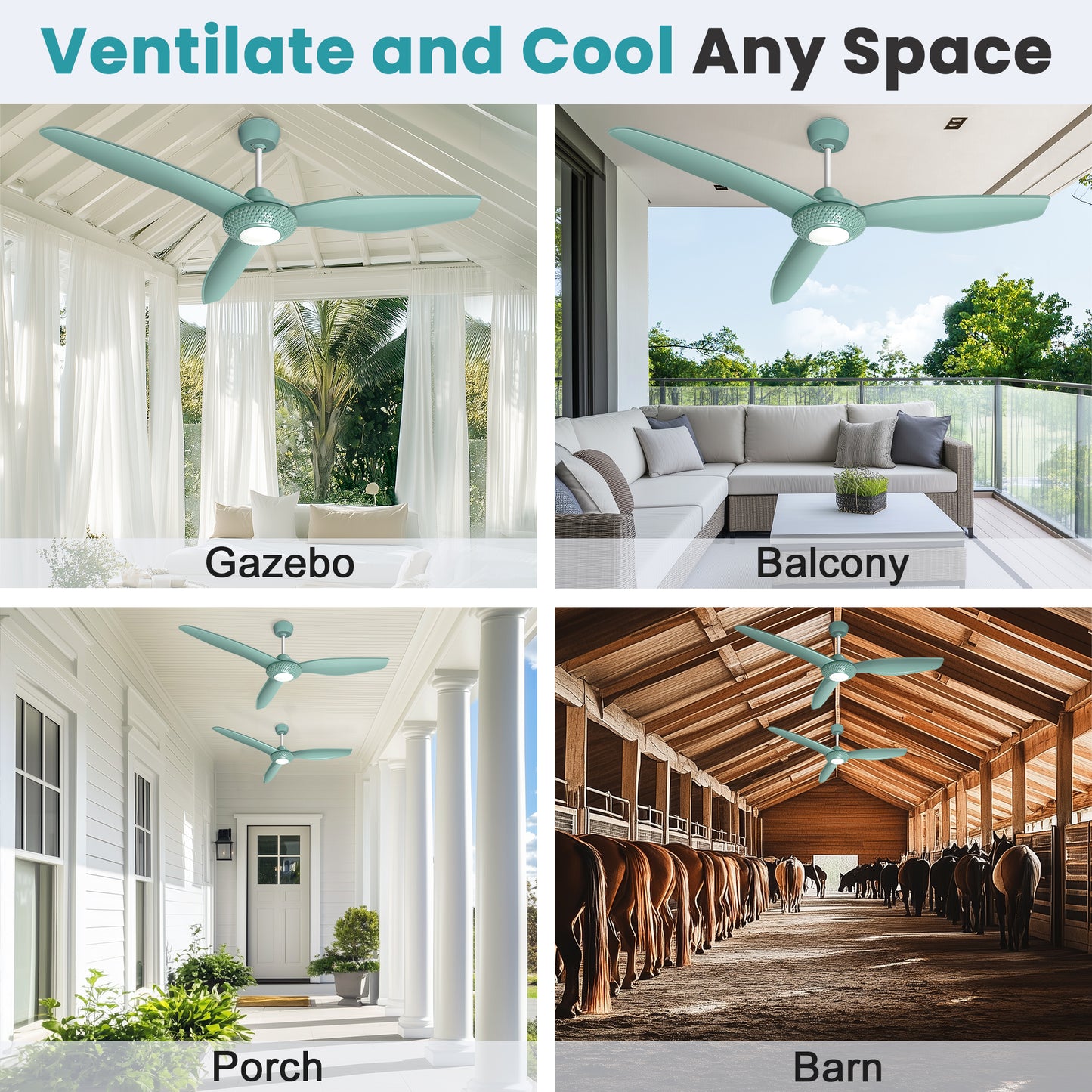 Solar Outdoor Ceiling Fan Light for Gazebo with Battery, 52" Solar Ceiling Fan with Adjustable Thermostat & 2pcs 30W Bifacial Panels for Patios, Porch, Barn, Shed